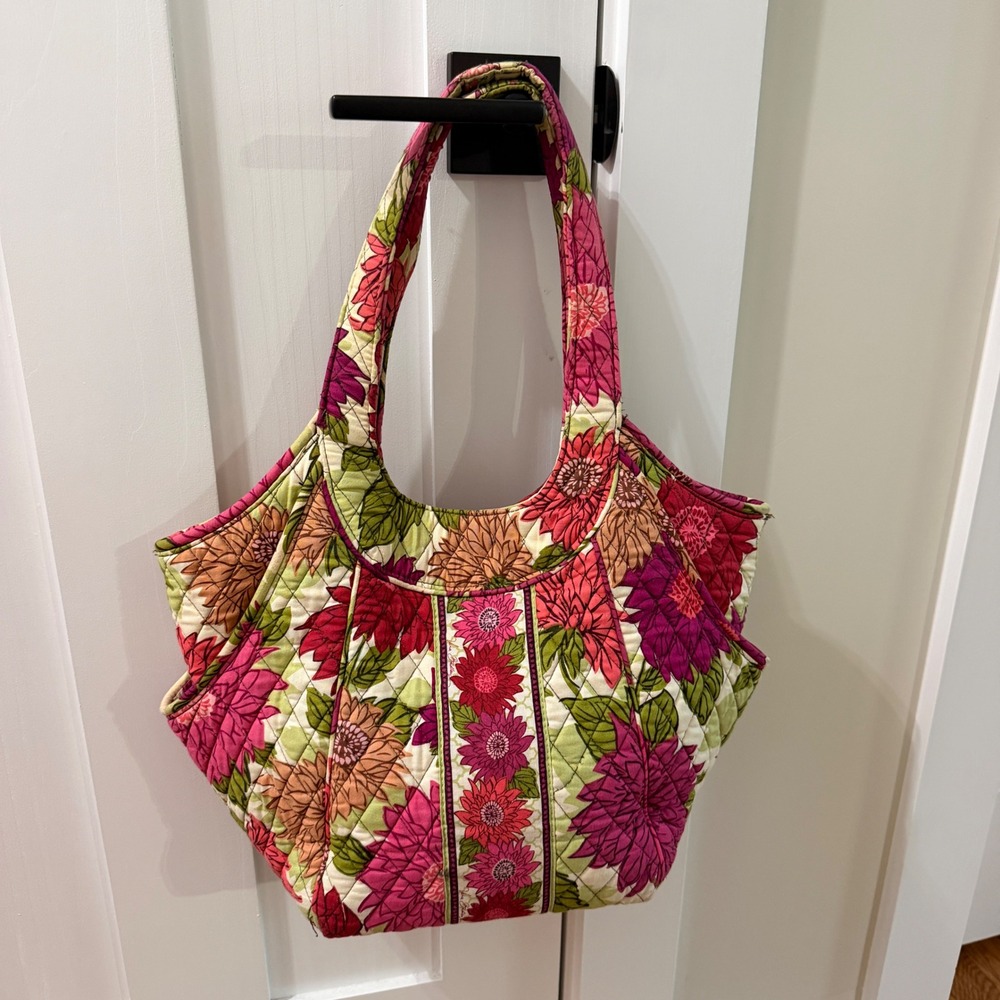 Vera Bradley Side By Side Bag Hello Dahlia Floral Quilted Cotton Tote Preowned
